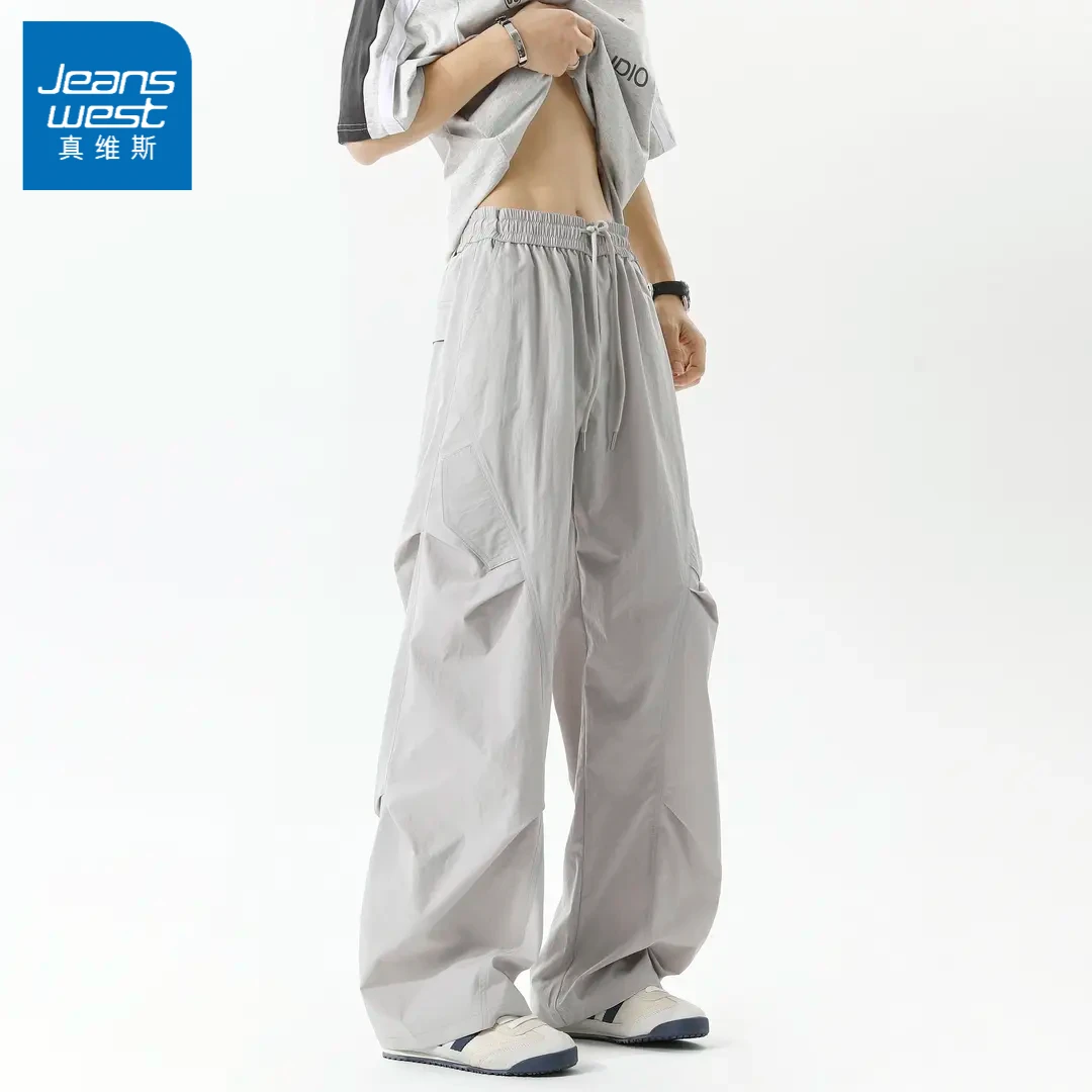 真维斯春夏宽松速干休闲裤显瘦情侣百搭抽绳潮流捏国潮抽绳工装裤