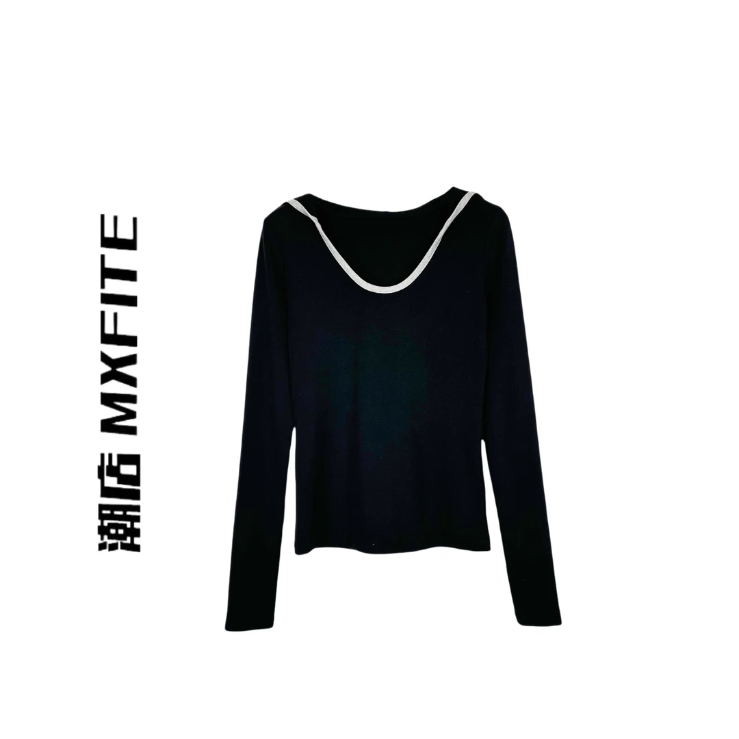 MXFITE潮店早秋新款个性U领长袖时尚百搭修身T恤（LQ73128）