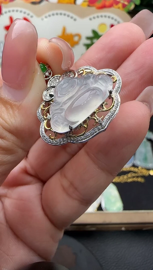 吊坠(不含链)18K金镶嵌翡翠勿拍