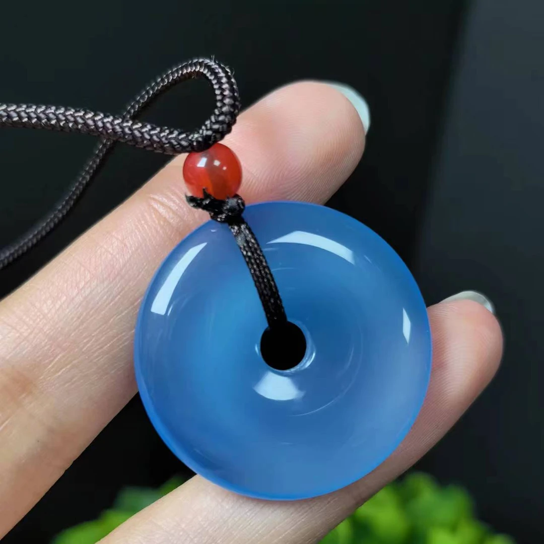 S1280海蓝之谜玛瑙蓝平安扣吊坠-配绳-送礼佳品