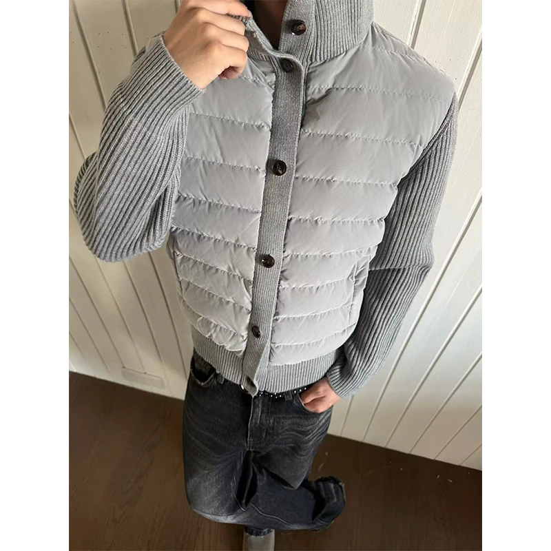 【EME】【90白鸭绒】 针织拼接羊毛羽绒服磨毛质感三防面部防钻绒内胆