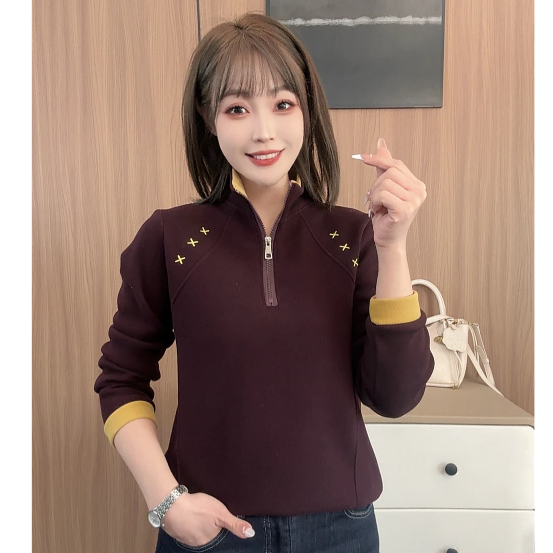 1118-1冬季新款百搭气质显瘦拼色打底衫