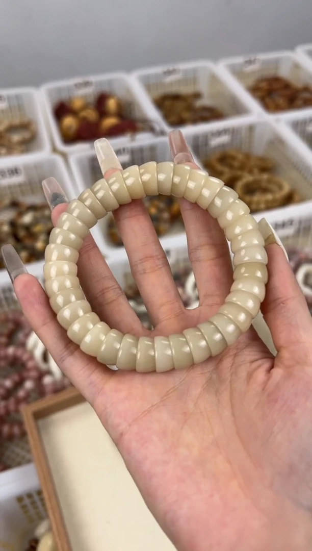 手串菩提根/象牙果浅绿卡13碗肠珠手串孔道微瑕328