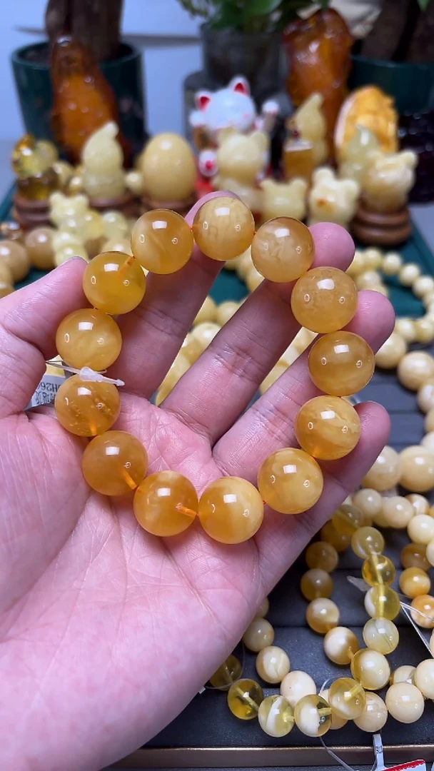 手串蜜蜡未镶嵌p28俄料白花蜜蜡单圈 37.4克 17+mm