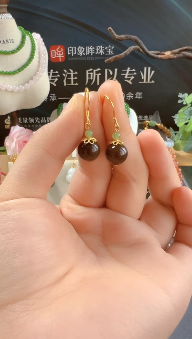 银S925镶嵌和田玉耳坠cg