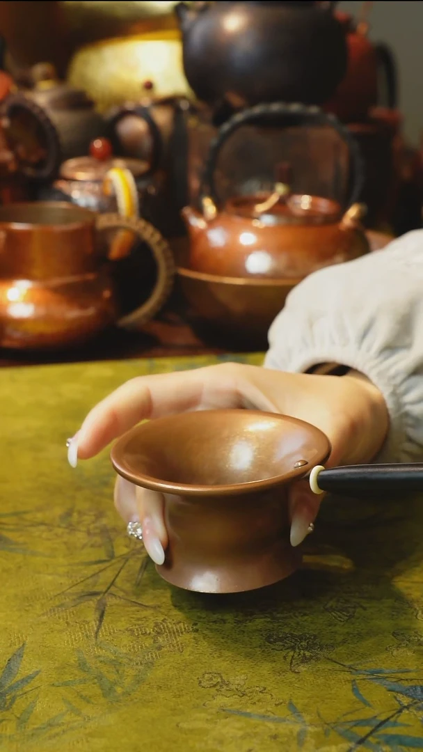 纯紫铜烤色茶漏加托