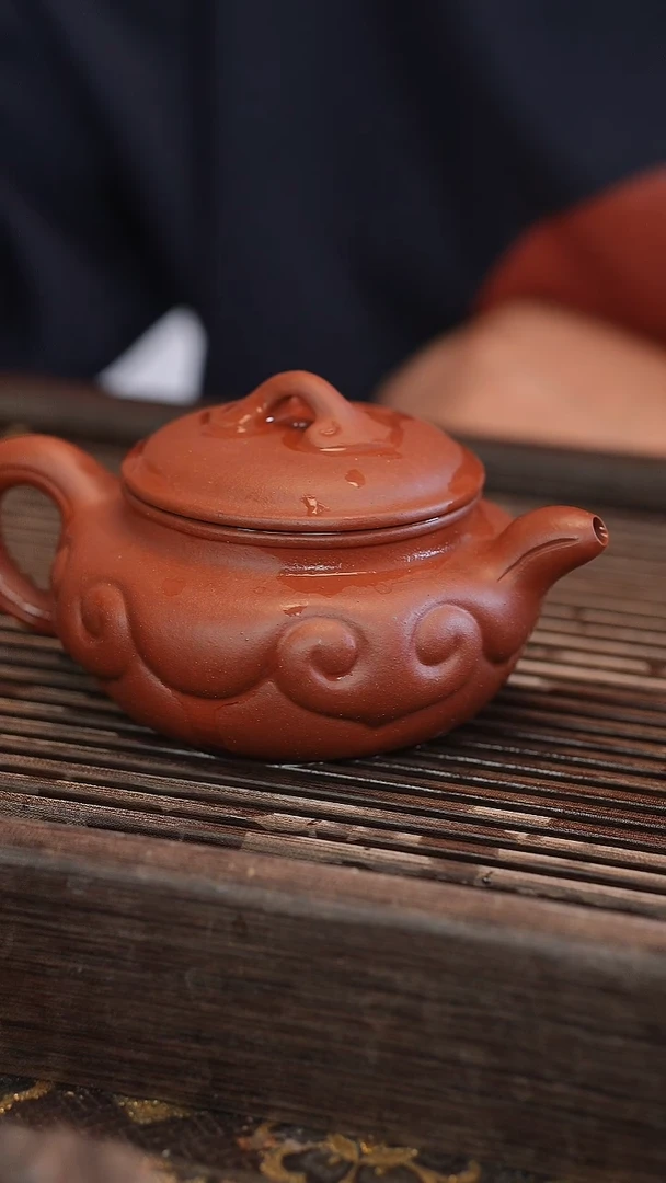 茶壶紫砂如意仿古 北红赤铁 半手工 260cc