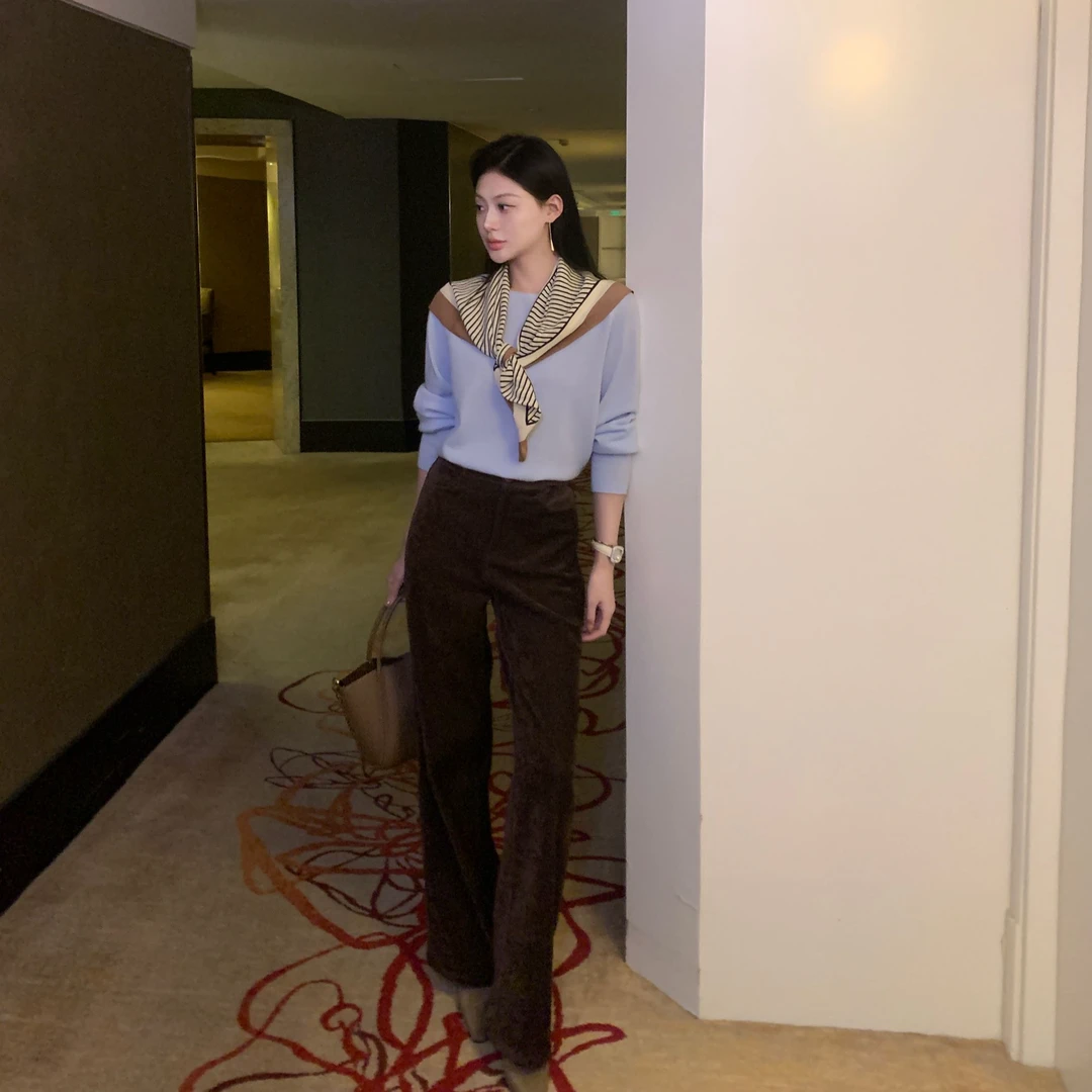 现货 JINY | “罗萨街头" 秋冬雪尼尔坑条高腰直筒休闲裤 MAK20923