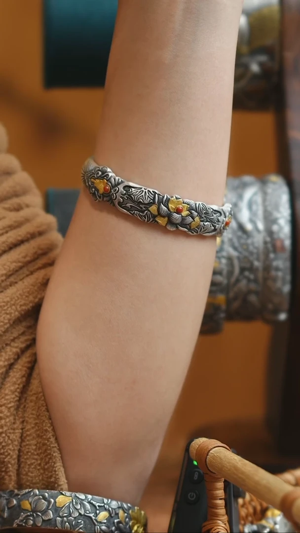 无足银莲花无相足银999手镯