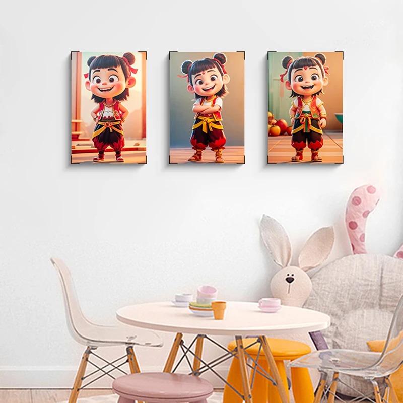 2025国潮哪吒之魔童闹海2三联装饰客厅卡通表情创意挂画哪吒4060