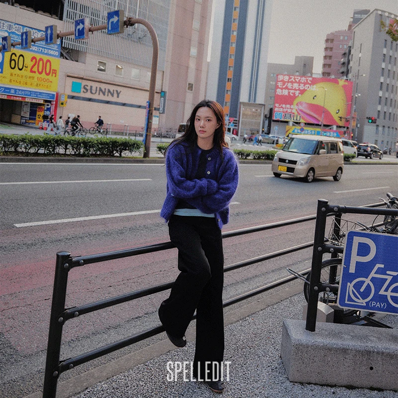 SPELLEDIT2025年冬季新品毛绒圆领开衫时尚休闲毛针织衫上衣女