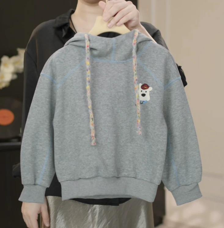 【鸭梨童品】韩版秋季男童百搭哈梭线时尚连帽套头卫衣yL108680