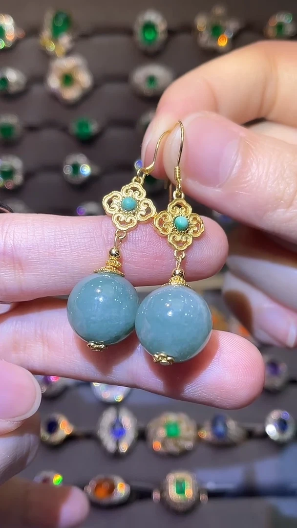 翡翠银S925镶嵌耳饰天然翡翠