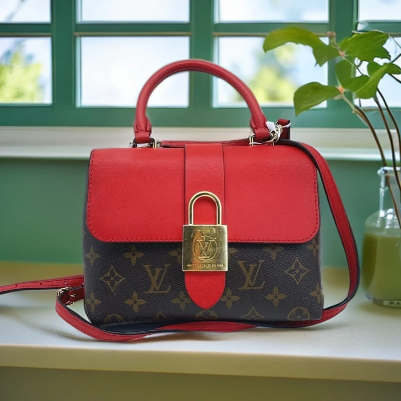 95新 LouisVuitton/路易威登  红色拼老花锁头包 1749 0820