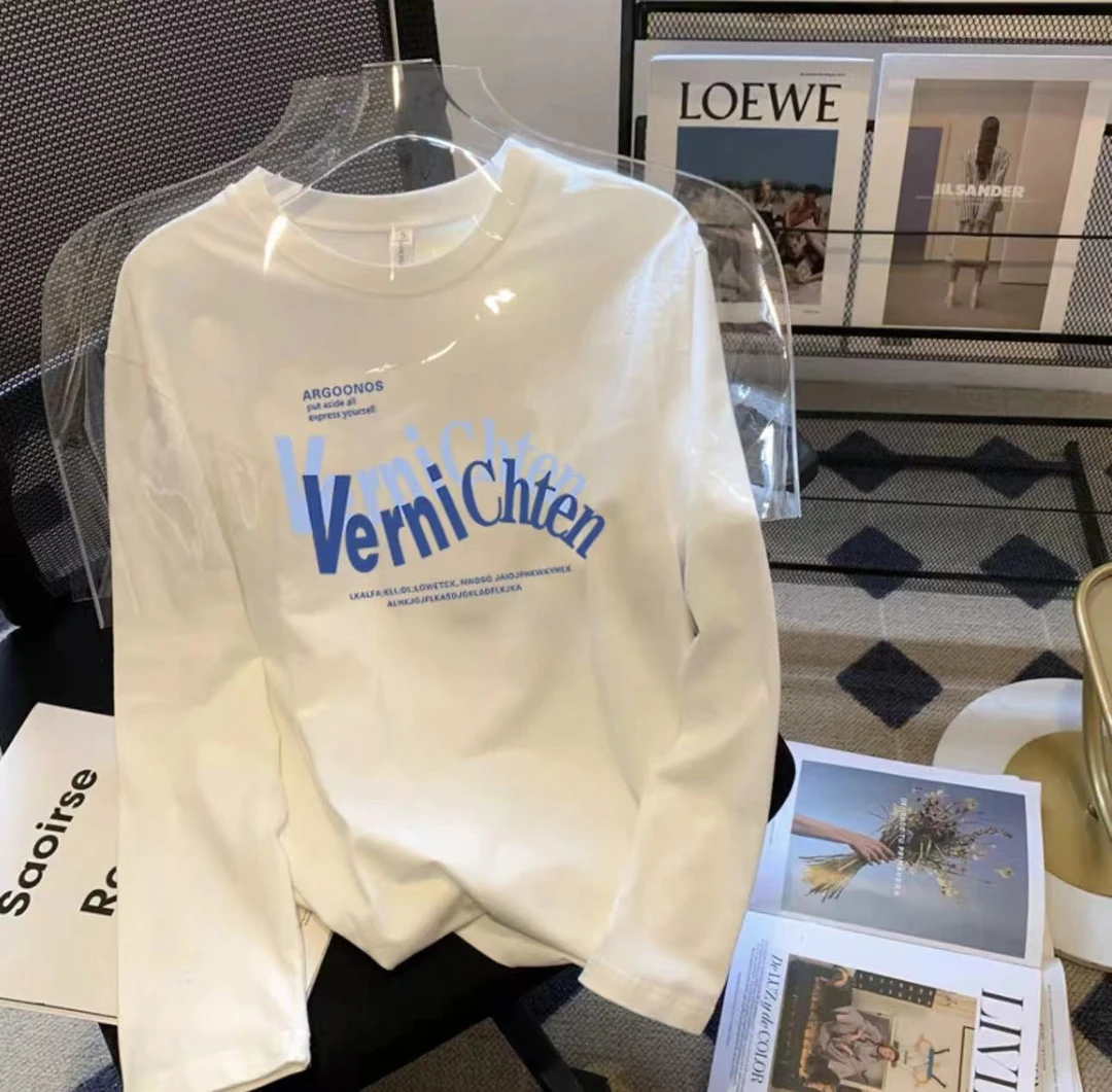 长袖春秋男女休闲上衣透气时尚百搭圆领印花T恤VER