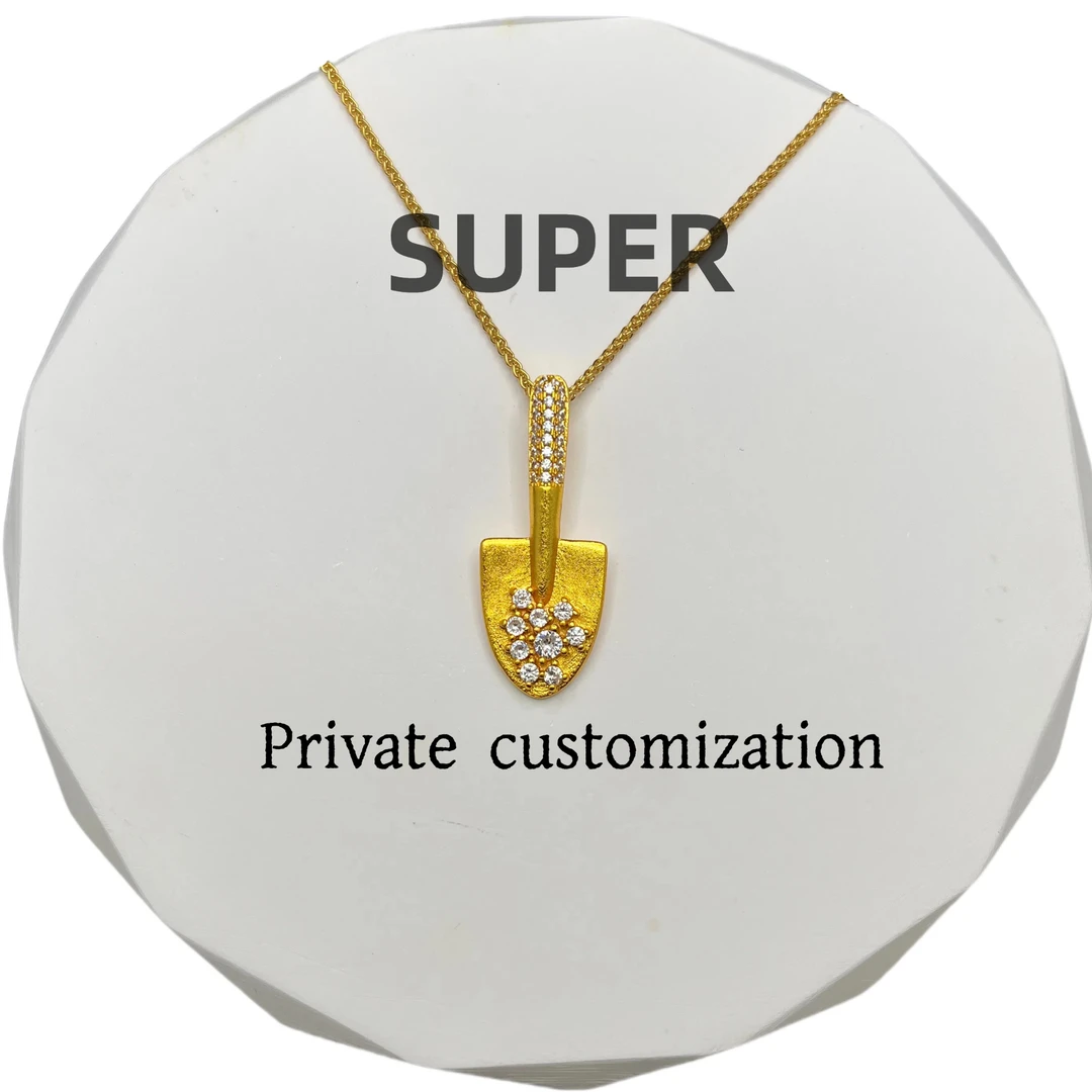 铜合金锆石吊坠 时尚轻奢爆闪金色铲子吊坠精致百搭