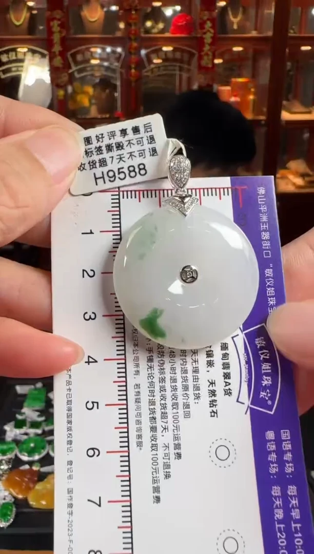 颈饰18K金镶嵌翡翠H9588冰飘花平安扣