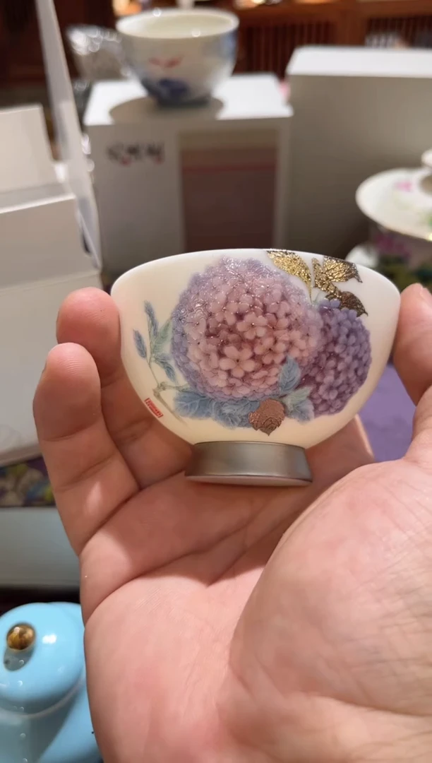 粉绣球高足杯茶具茶具