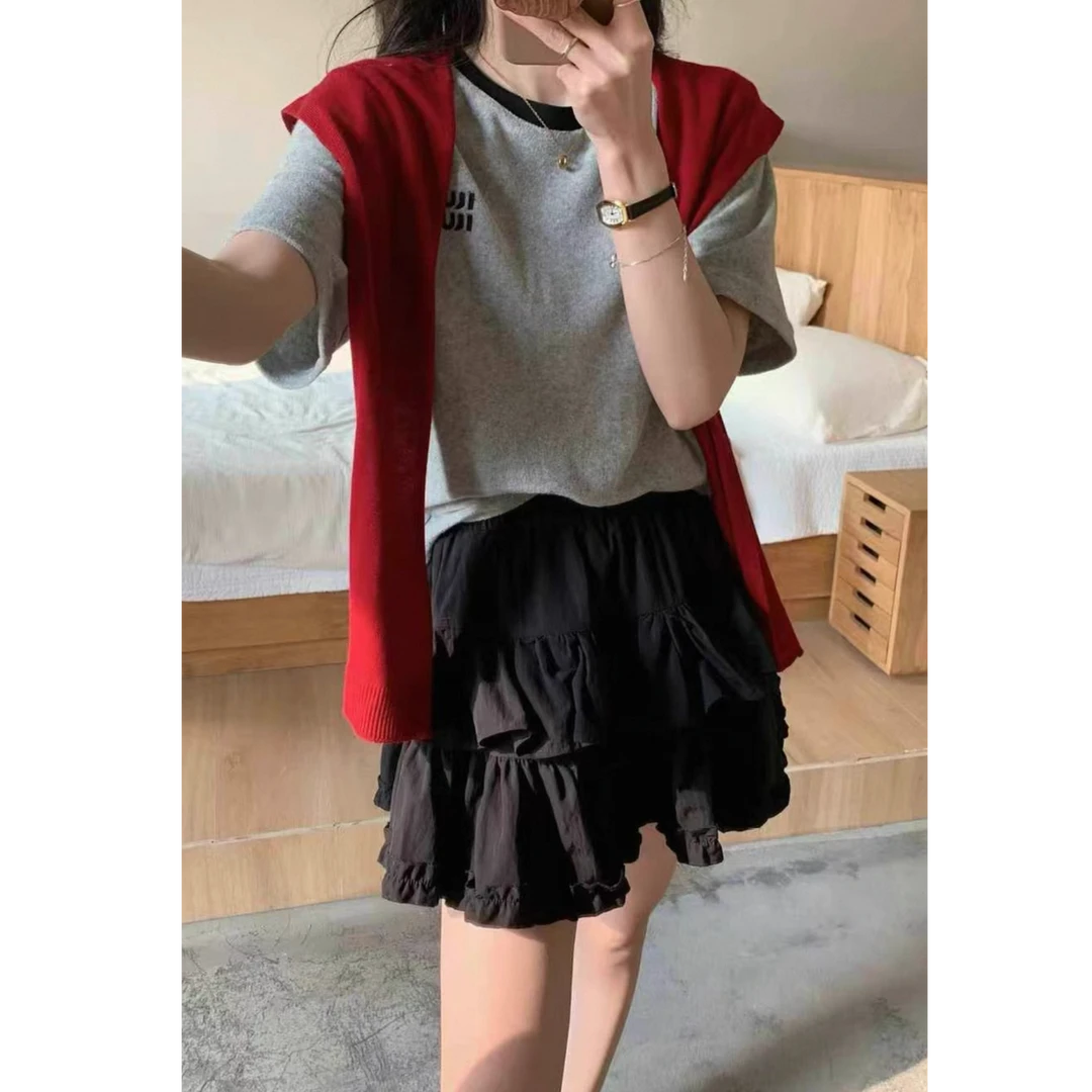 均码裙子蛋糕裙半身裙女春夏季甜美显瘦荷叶边防走光牛仔a字短裙