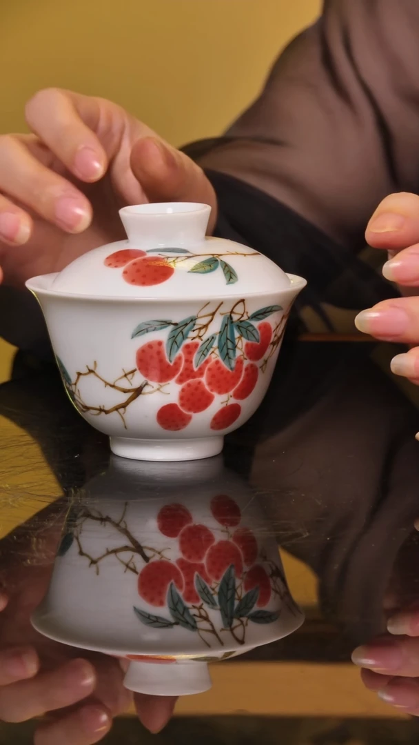 釉下五彩盖碗纯手绘