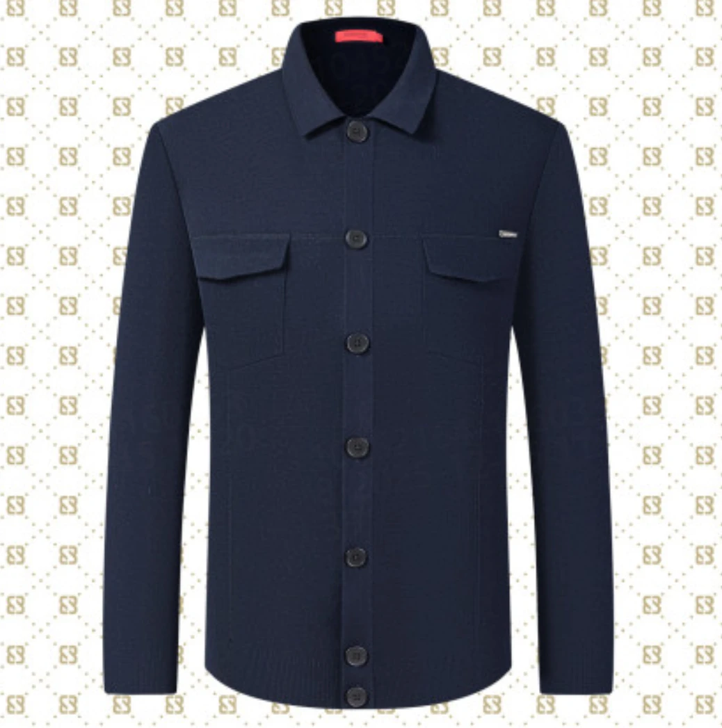 秋季翻领精致缝标长袖针织衫外套BM305A071