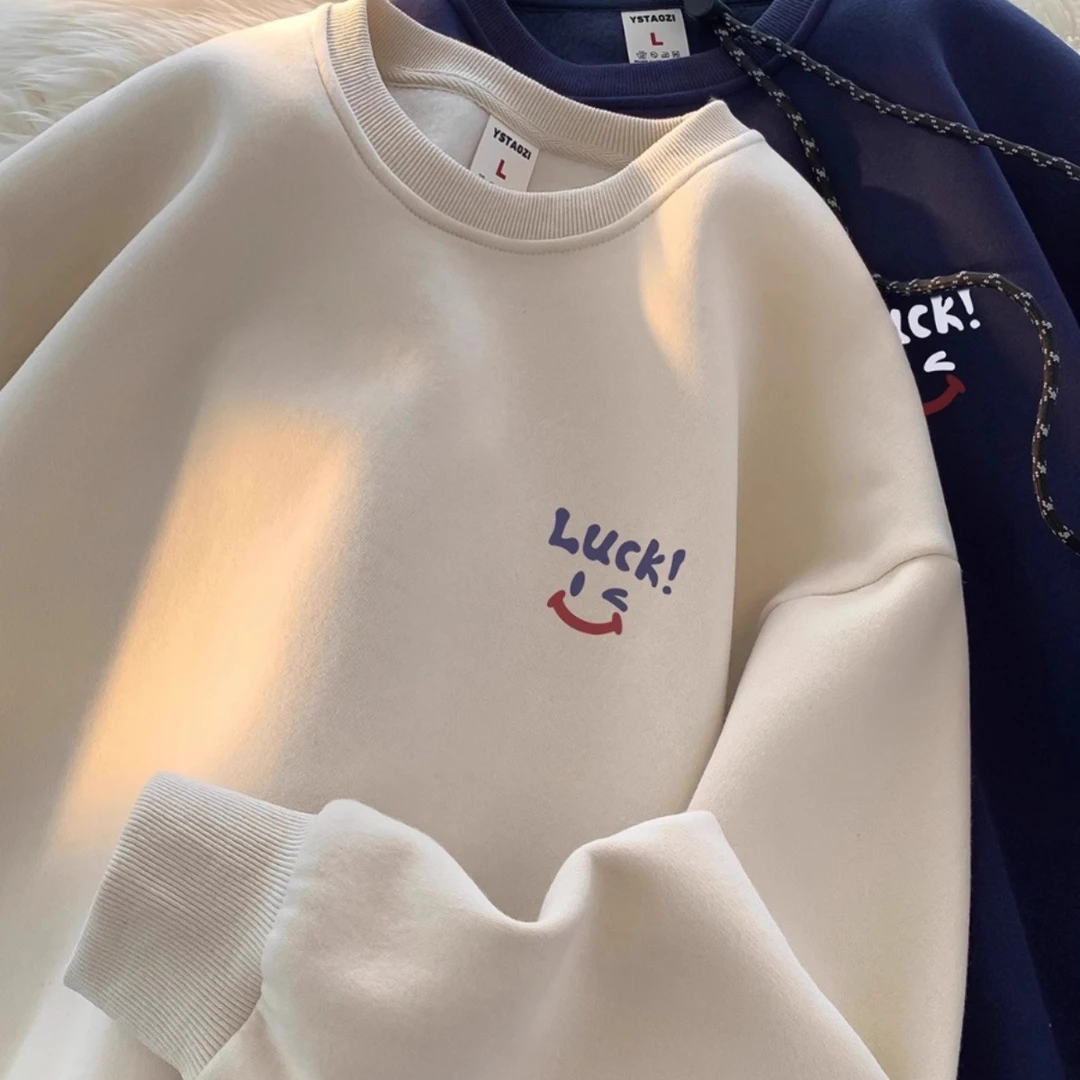 重磅大码无帽印花卫衣男女款秋冬季宽松潮流潮牌加绒圆领上衣外套