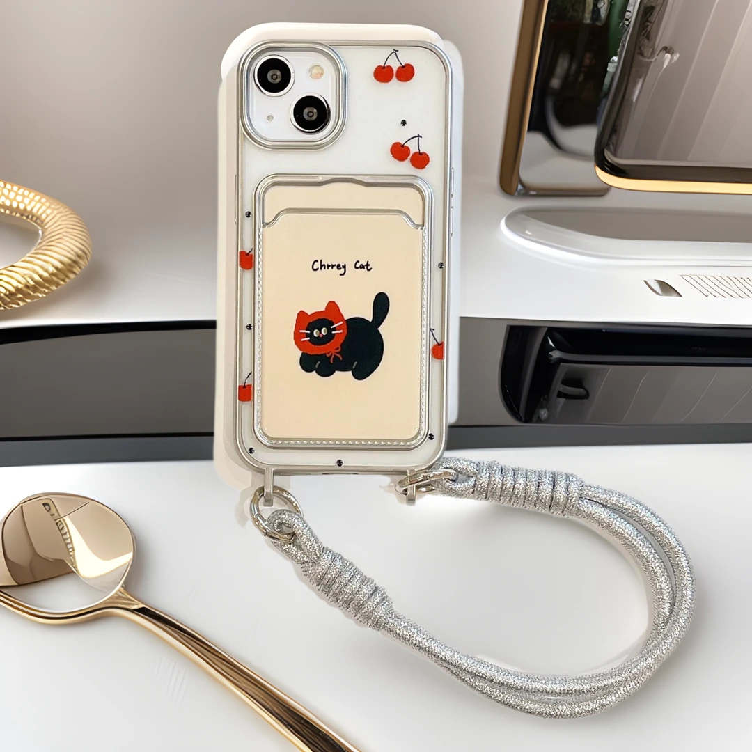 电镀猫咪卡包挂绳适用iphone17PROMAX16PRO手机壳15PROMAX/13