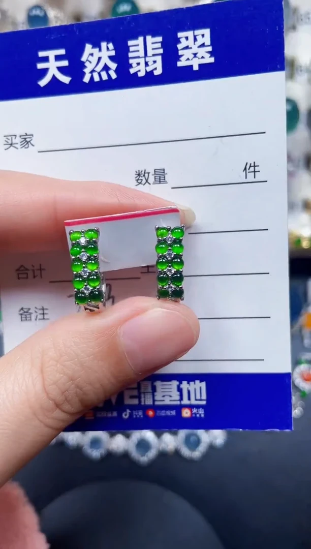 银S925镶嵌翡翠耳饰259