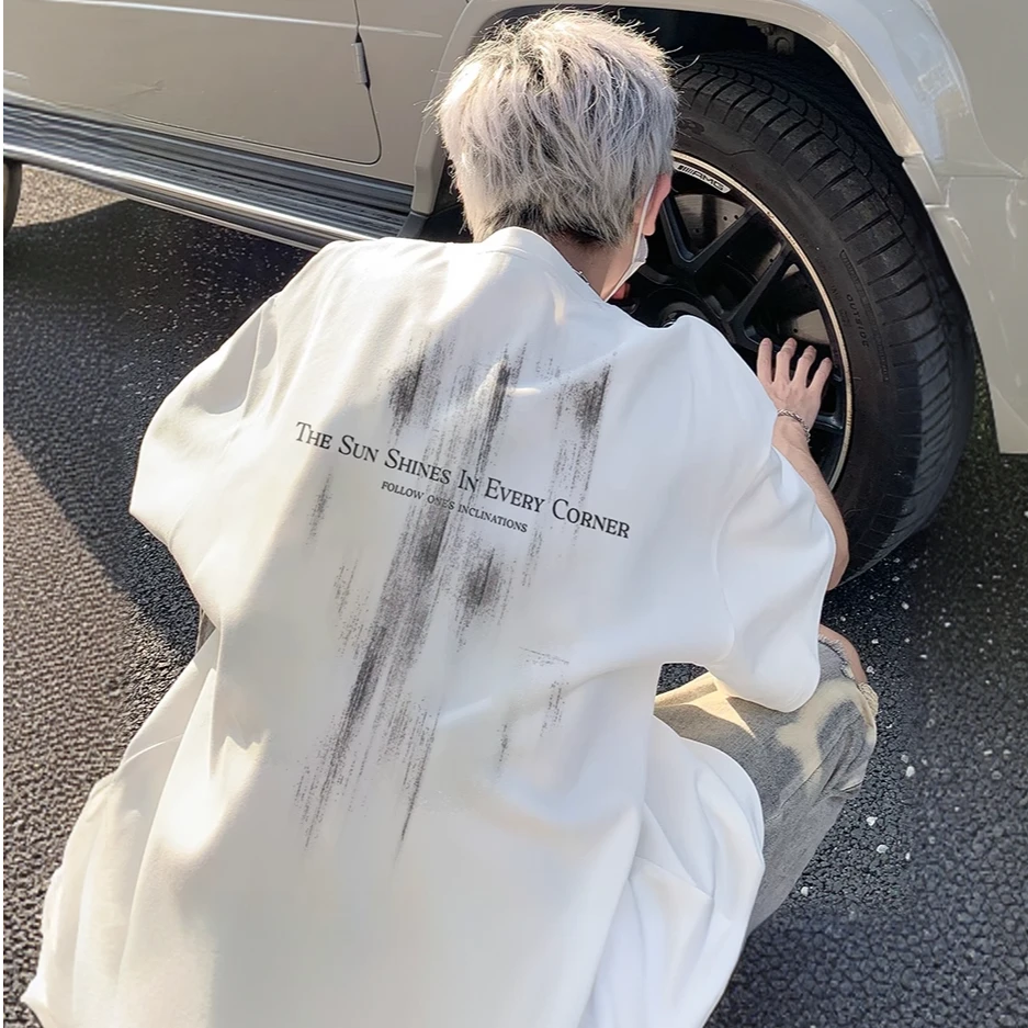 潮牌美式短袖男t恤男生衣服高级感夏季潮流宽松oversize半袖上衣