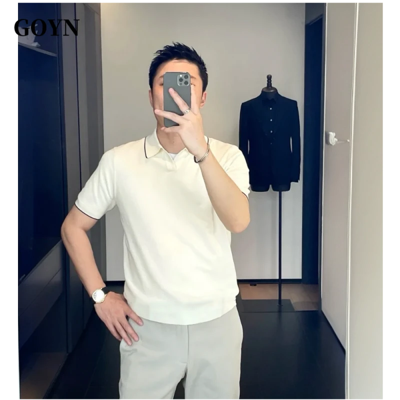 GOYN轻奢慵懒男装短袖Polo衫t恤夏季薄款商务男士简约休闲翻领T恤