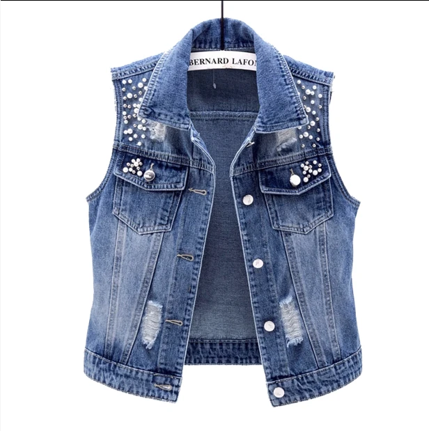 钉珠马夹时尚百搭马甲春秋显瘦牛仔短款无袖韩版洋气春季小衫