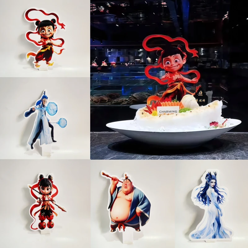 海鲜姿造装饰摆件刺身拼盘背景板点缀网红款哪吒敖丙太乙真人插牌