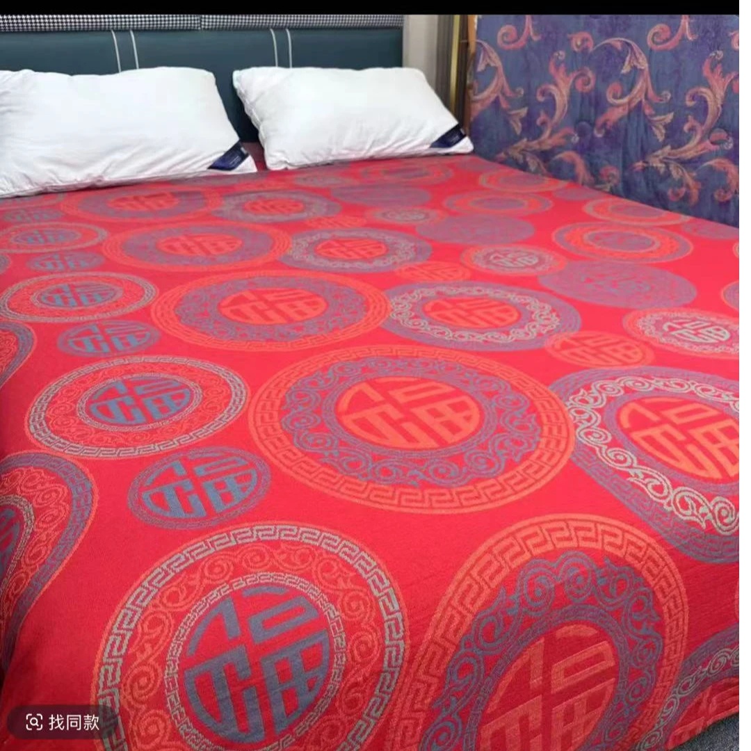 （高端定制圆福床单）不起球不掉色纯棉双层纱床单圆角红福245x250