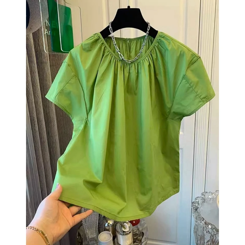 9127法式泡泡袖棉布套头短袖衬衫上衣女娃娃衫设计感小众别致夏季