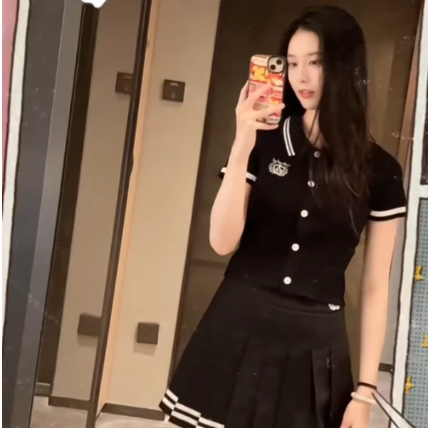 【徐艺洋同款】YKYB2025夏季运动条纹Polo衫半身裙套装Y52FPL037
