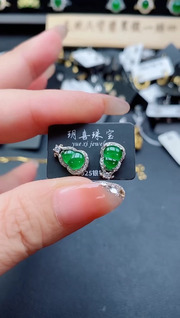 银S925镶嵌翡翠耳饰508