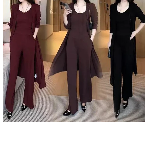 【三件套】秋季新款针织三件套气质显瘦时尚洋气时尚减龄套装中长款