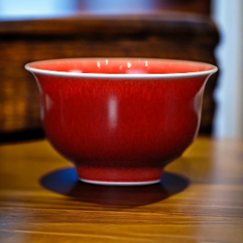 景德镇手工高温陶瓷 --郎红小压手杯