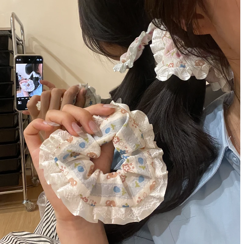 元气满满韩系ins甜美少女心小熊发圈可爱花边大肠发圈百搭发绳