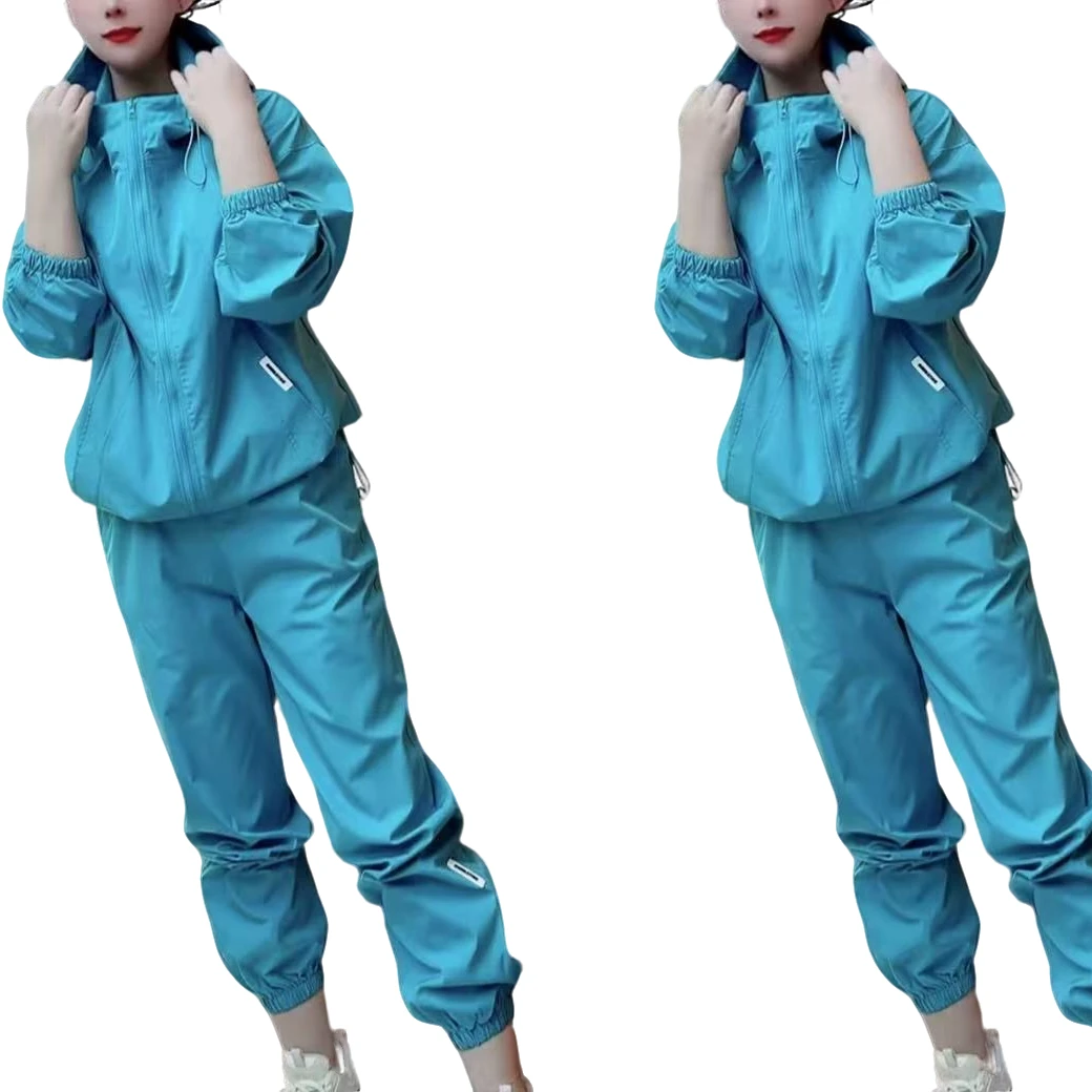 1586春季新款防晒记忆面料彩色套装连帽外衣+裤子百搭透气舒适