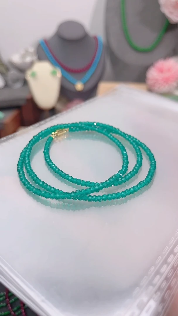 银S925镶嵌手链祖母绿三圈算盘刻99