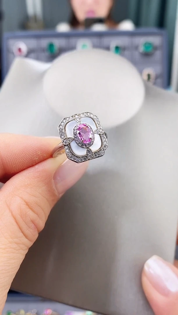 蓝宝石戒指银S925镶嵌戒指