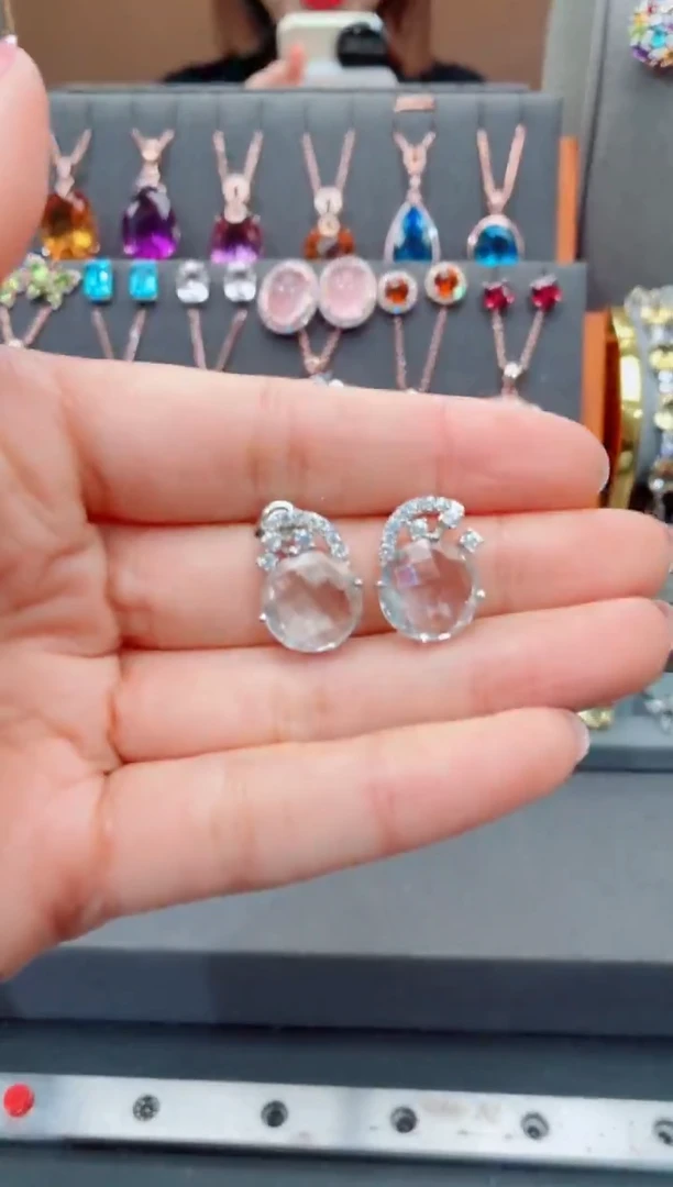 银S925镶嵌耳饰水晶水晶耳饰