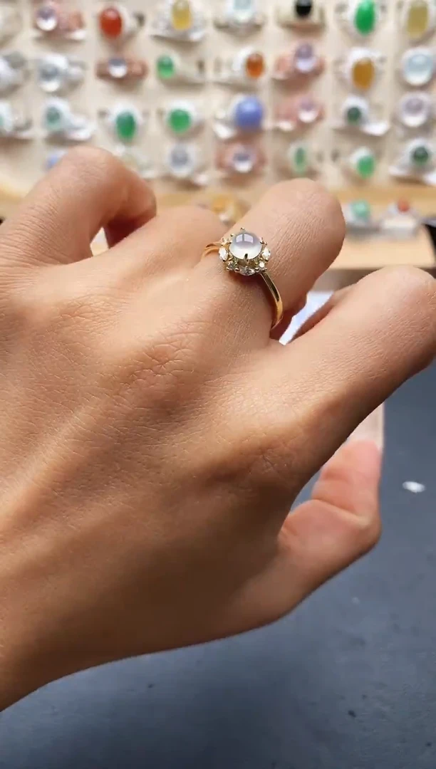 银S925镶嵌戒指翡翠缅甸天然A货翡翠2 4-4