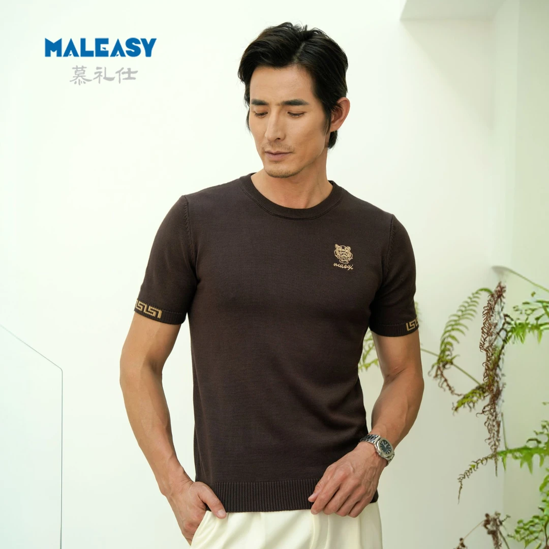MALEASY/慕礼仕 高品质轻奢针织衫男士短袖毛衣秋冬新款打底上衣