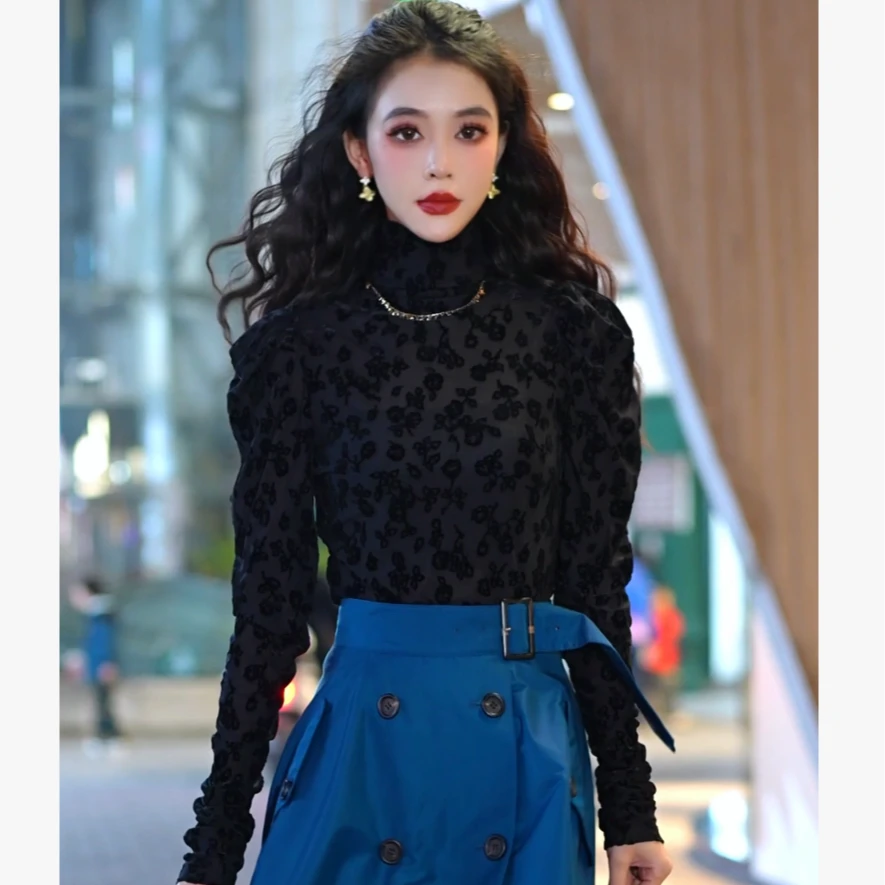 AMASS/阿玛施秋冬新款时尚个性修身印花长袖高领打底衫女 5301068