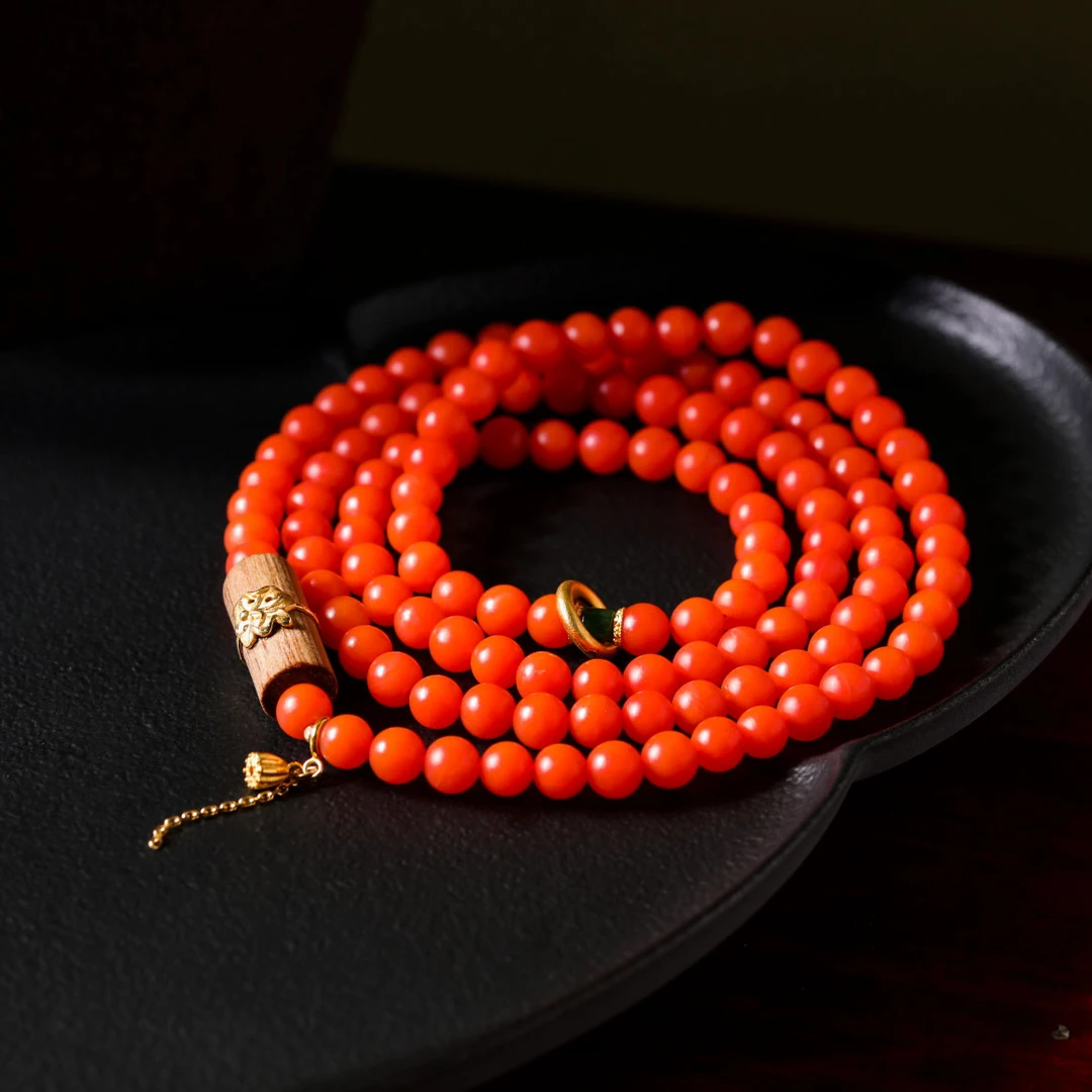 【意婵】《念相逢》天然高品保山南红多圈手链18K金翡翠-911868