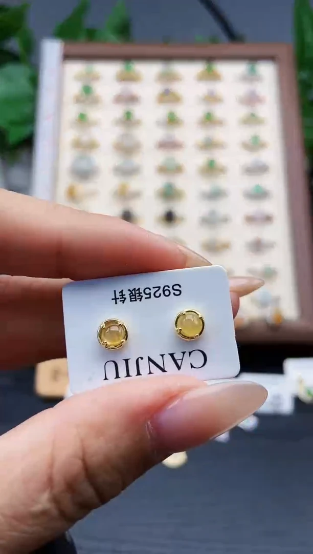 银S925镶嵌翡翠耳饰12