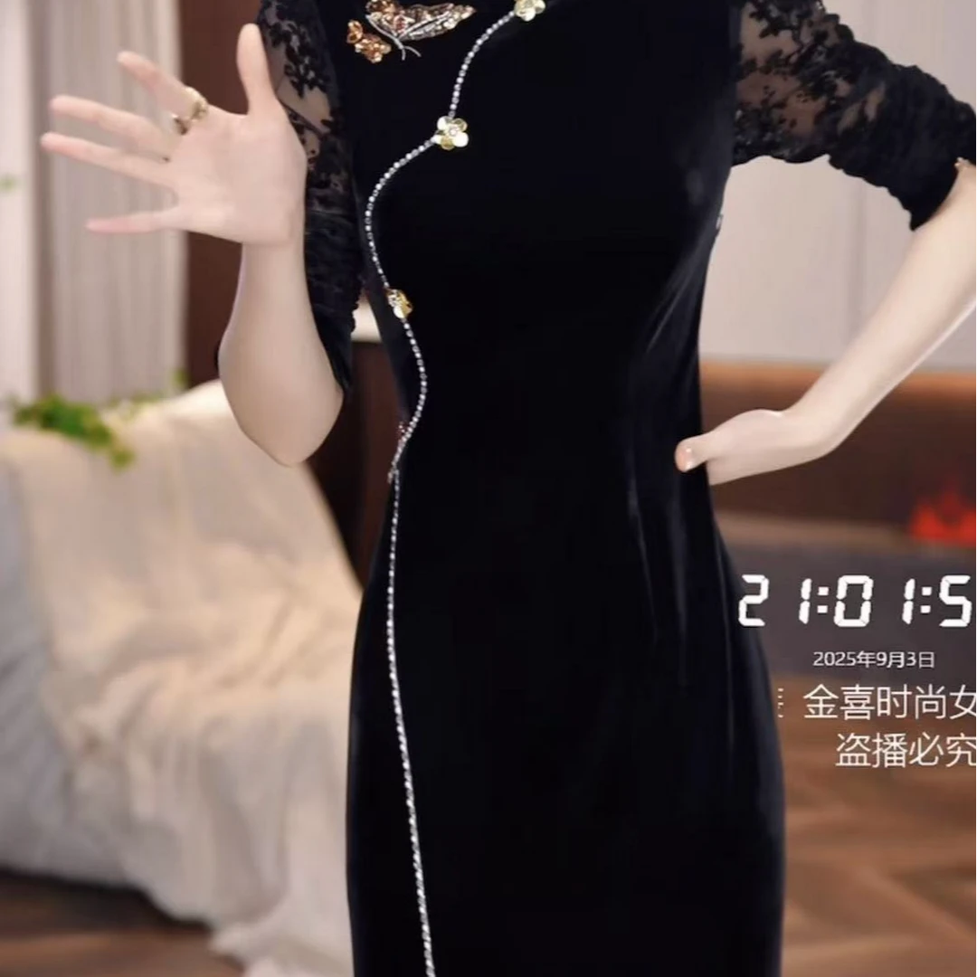 秋季新款收腰显瘦洋气减龄轻奢女人味黑色连衣裙