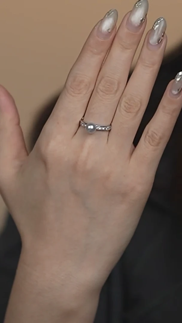 海水珍珠戒指银S925镶嵌天然色真多麻戒指6-7